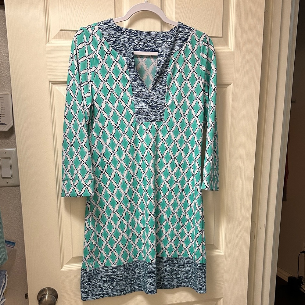 Cabana Life Teal and Navy Geometric Dress or Cover Up size Small